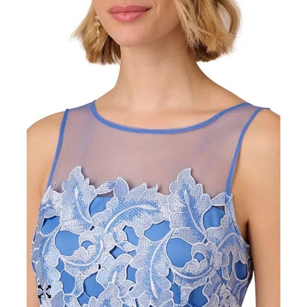 New Adrianna Papell Womens Illusion Neck Tonal Lace Gown Dress, Blue Sz 8 NWT - Picture 6 of 12